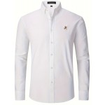 Spring Fall Men's Casual Cotton Comfy Long Sleeve Embroidery Lapel Shirt