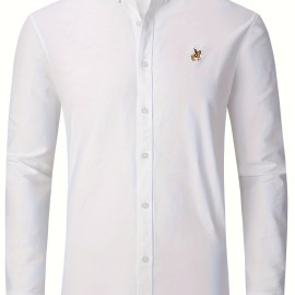 Spring Fall Men's Casual Cotton Comfy Long Sleeve Embroidery Lapel Shirt