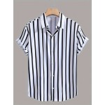 Holiday Style Striped Men's Short Sleeve Lapel Shirt For Summer Outdoor