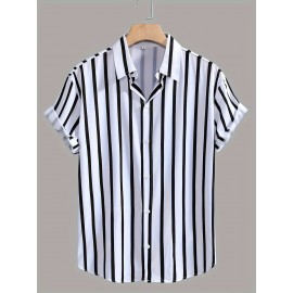 Holiday Style Striped Men's Short Sleeve Lapel Shirt For Summer Outdoor