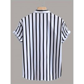 Holiday Style Striped Men's Short Sleeve Lapel Shirt For Summer Outdoor