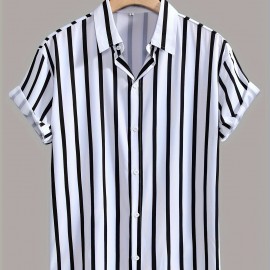 Holiday Style Striped Men's Short Sleeve Lapel Shirt For Summer Outdoor