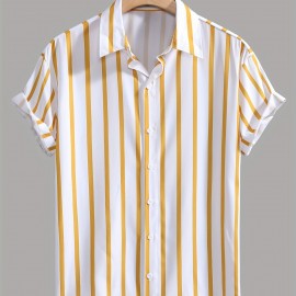 Holiday Style Striped Men's Short Sleeve Lapel Shirt For Summer Outdoor