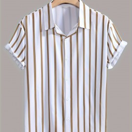 Holiday Style Striped Men's Short Sleeve Lapel Shirt For Summer Outdoor