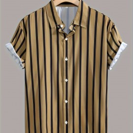 Holiday Style Striped Men's Short Sleeve Lapel Shirt For Summer Outdoor