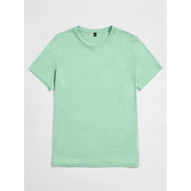 Casual Solid Color Men's Short Sleeve Round Neck Daily T-shirt For Summer, Tops As Gifts