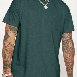 Casual Solid Color Men's Short Sleeve Round Neck Daily T-shirt For Summer, Tops As Gifts