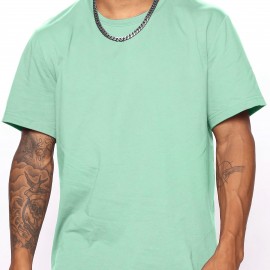 Casual Solid Color Men's Short Sleeve Round Neck Daily T-shirt For Summer, Tops As Gifts