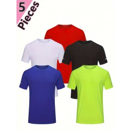 Men's Casual 5pcs Quick Drying Breathable Sports T-shirt For Running Gym Workout Training