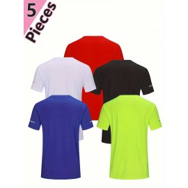 Men's Casual 5pcs Quick Drying Breathable Sports T-shirt For Running Gym Workout Training