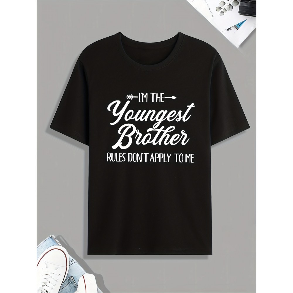 Funny 'Youngest Brother' Print T Shirt, Tees For Men, Casual Short Sleeve Tshirt For Summer Spring Fall, Tops As Gifts