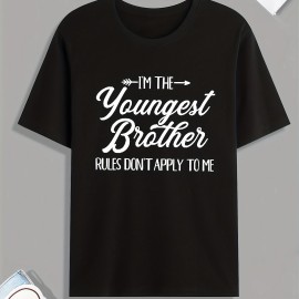 Funny 'Youngest Brother' Print T Shirt, Tees For Men, Casual Short Sleeve Tshirt For Summer Spring Fall, Tops As Gifts