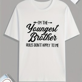 Funny 'Youngest Brother' Print T Shirt, Tees For Men, Casual Short Sleeve Tshirt For Summer Spring Fall, Tops As Gifts