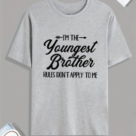 Funny 'Youngest Brother' Print T Shirt, Tees For Men, Casual Short Sleeve Tshirt For Summer Spring Fall, Tops As Gifts