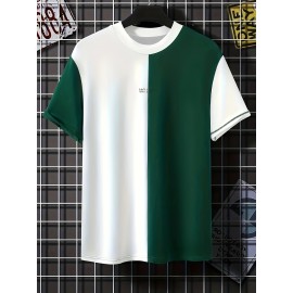 Men's Stretch Color Block T-Shirt - Casual Street Style Tee For Summer Comfort