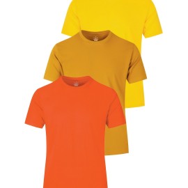 3pcs Multi Color Men's Solid Cotton Casual Short Sleeve T-Shirts Set, Basic Crew Neck Tees For Summer