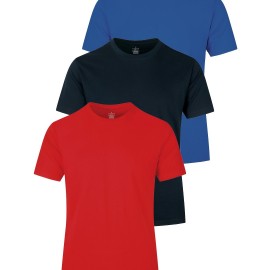 3pcs Multi Color Men's Solid Cotton Casual Short Sleeve T-Shirts Set, Basic Crew Neck Tees For Summer