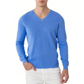 Men's Long Sleeve Solid Henley Tee, Casual V-neck Henley T-Shirt, Tops For Men