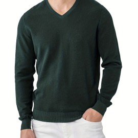 Men's Long Sleeve Solid Henley Tee, Casual V-neck Henley T-Shirt, Tops For Men