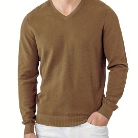 Men's Long Sleeve Solid Henley Tee, Casual V-neck Henley T-Shirt, Tops For Men