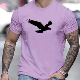 Eagle Pattern T-shirt, Men's Casual Street Style Slightly Stretch Round Neck Tee Shirt For Summer Fall