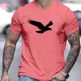 Eagle Pattern T-shirt, Men's Casual Street Style Slightly Stretch Round Neck Tee Shirt For Summer Fall