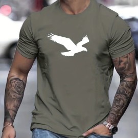 Eagle Pattern T-shirt, Men's Casual Street Style Slightly Stretch Round Neck Tee Shirt For Summer Fall