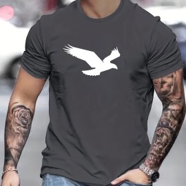 Eagle Pattern T-shirt, Men's Casual Street Style Slightly Stretch Round Neck Tee Shirt For Summer Fall