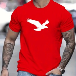 Eagle Pattern T-shirt, Men's Casual Street Style Slightly Stretch Round Neck Tee Shirt For Summer Fall