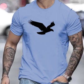 Eagle Pattern T-shirt, Men's Casual Street Style Slightly Stretch Round Neck Tee Shirt For Summer Fall