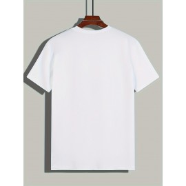 Simple Solid Color T-shirt, Men's Casual Street Style Stretch Round Neck Tee Shirt For Summer