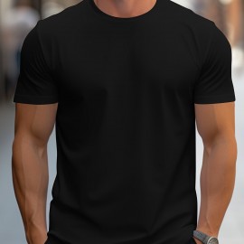 Simple Solid Color T-shirt, Men's Casual Street Style Stretch Round Neck Tee Shirt For Summer