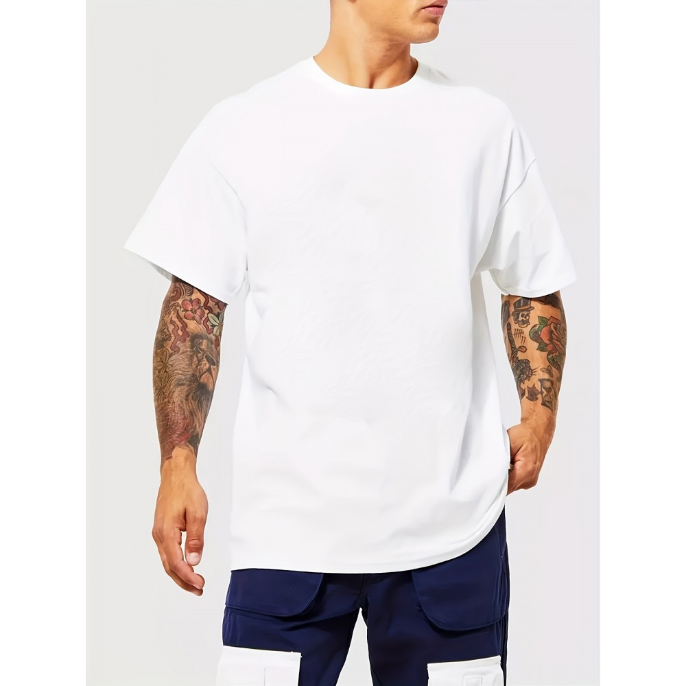 Men's Fashion Sports T-shirt, Casual Stretch Round Neck Tee Shirt For Summer