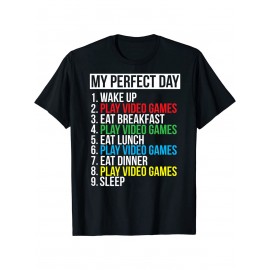 Tees For Men, Funny 'My Perfect Day' Print T Shirt, Casual Short Sleeve Tshirt For Summer Spring Fall, Tops As Gifts, For People Who Love Video Games