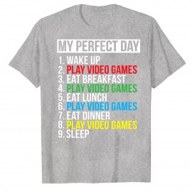 Tees For Men, Funny 'My Perfect Day' Print T Shirt, Casual Short Sleeve Tshirt For Summer Spring Fall, Tops As Gifts, For People Who Love Video Games