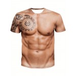 Faux 6 Pack Abs 3D Print Tee Shirt, Tee For Men, Casual Short Sleeve T-shirt For Summer Spring Fall, Tops As Gifts