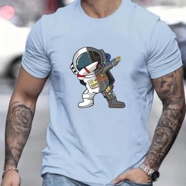 Astronaut In Victory Pose Print T Shirt, Tees For Men, Casual Short Sleeve Tshirt For Summer Spring Fall, Tops As Gifts