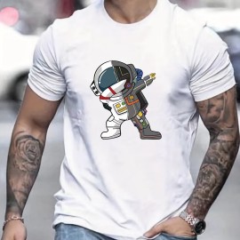 Astronaut In Victory Pose Print T Shirt, Tees For Men, Casual Short Sleeve Tshirt For Summer Spring Fall, Tops As Gifts