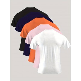 5 Pcs Crew Neck Men's Fashionable Summer Short Sleeve Sports T-shirts, Comfortable And Versatile