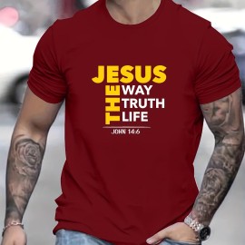 JESUS Themed Letter Print Men's T-shirt For Summer Outdoor, Casual Male Clothing, Gift For Christian