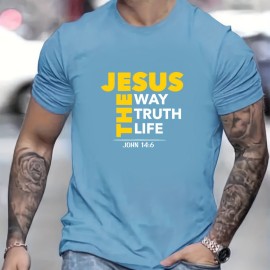 JESUS Themed Letter Print Men's T-shirt For Summer Outdoor, Casual Male Clothing, Gift For Christian