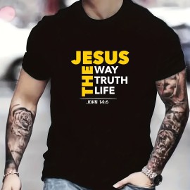 JESUS Themed Letter Print Men's T-shirt For Summer Outdoor, Casual Male Clothing, Gift For Christian