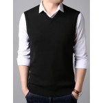 Men's V-neck Solid Casual Sleeveless Knitted Sweater Vest, Men's Clothing For Autumn Winter