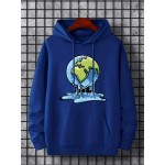 Cartoon Melting Earth Print Hoodie, Hoodies For Men, Men's Casual Graphic Design Pullover Hooded Sweatshirt With Kangaroo Pocket Streetwear For Winter Fall, As Gifts