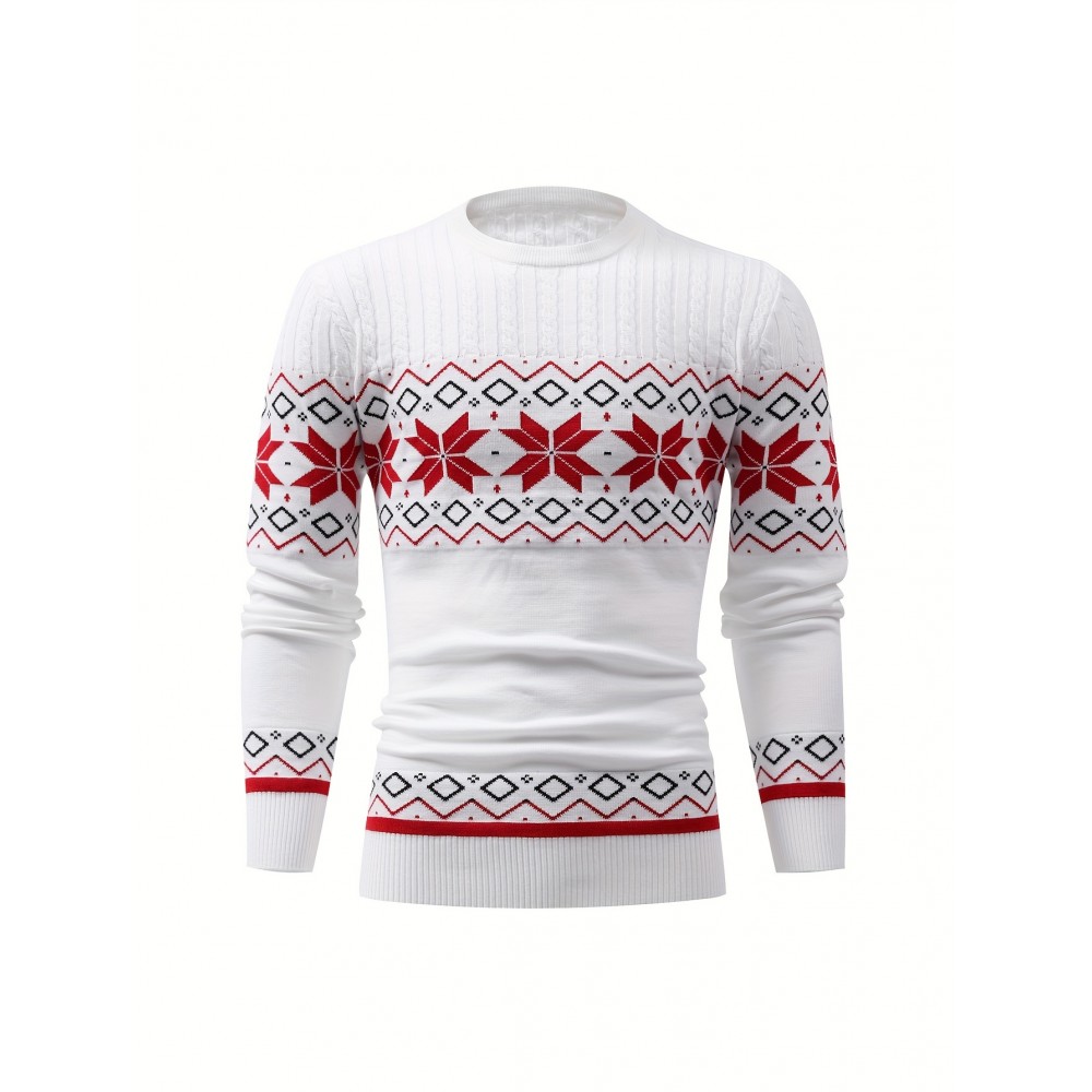 Christmas Style Pattern Men's Retro Knitted Pullover Round Neck Long Sleeve Sweater, Suitable For Autumn And Winter, Comfortable And Warm