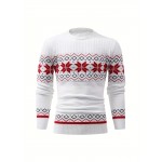 Christmas Style Pattern Men's Retro Knitted Pullover Round Neck Long Sleeve Sweater, Suitable For Autumn And Winter, Comfortable And Warm