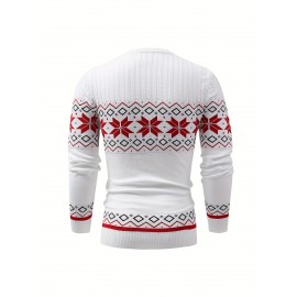 Christmas Style Pattern Men's Retro Knitted Pullover Round Neck Long Sleeve Sweater, Suitable For Autumn And Winter, Comfortable And Warm