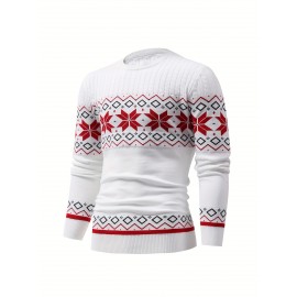 Christmas Style Pattern Men's Retro Knitted Pullover Round Neck Long Sleeve Sweater, Suitable For Autumn And Winter, Comfortable And Warm