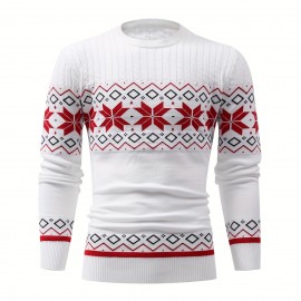 Christmas Style Pattern Men's Retro Knitted Pullover Round Neck Long Sleeve Sweater, Suitable For Autumn And Winter, Comfortable And Warm