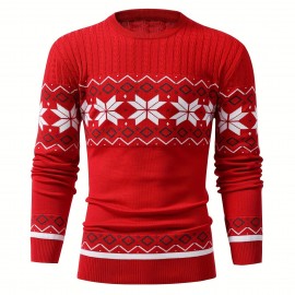 Christmas Style Pattern Men's Retro Knitted Pullover Round Neck Long Sleeve Sweater, Suitable For Autumn And Winter, Comfortable And Warm